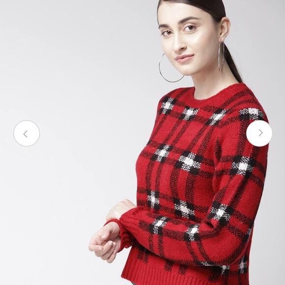FOREVER 21 Women Red & Black
Checked Sweater - Picture 1 of 12